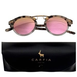 Carfia CA5395 C04 Polarized Sunglasses Grey Tortoise Pink Mirror Round